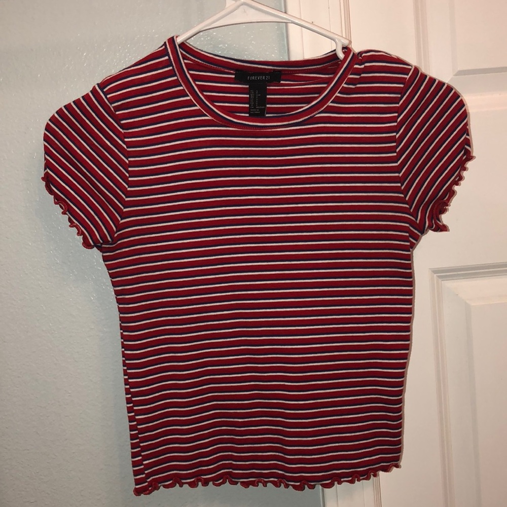 Red striped ruffle top